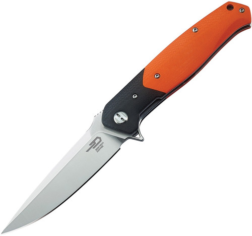 Bestech Knives Swordfish Flipper Knife - 4" D2 Satin Blade, Orange and Black G10 Handles