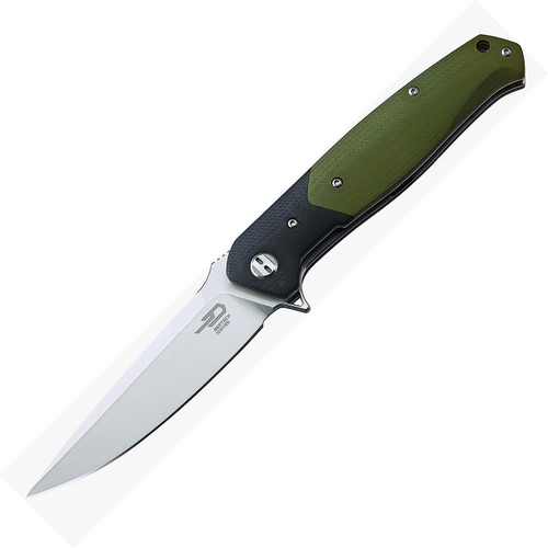Bestech Knives Swordfish Flipper Knife - 4" D2 Satin Blade, Green and Black G10 Handles