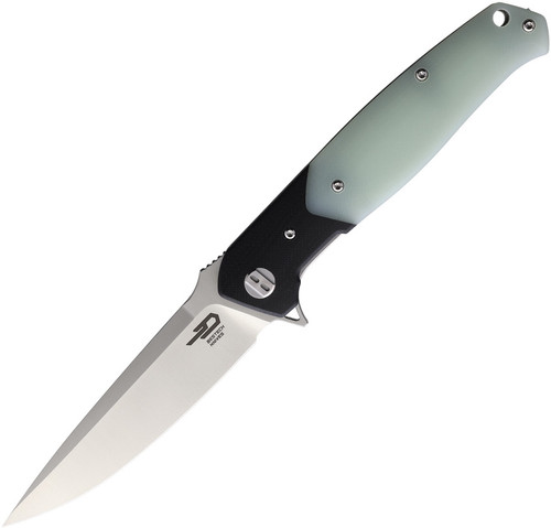 Bestech Knives Swordfish Flipper Knife - 4" D2 Satin Blade, Natural Jade and Black G10 Handles