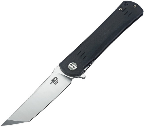 Bestech Knives Kendo Flipper Knife - 3.75" D2 Satin/Stonewashed Tanto Blade, Black G10 Handles