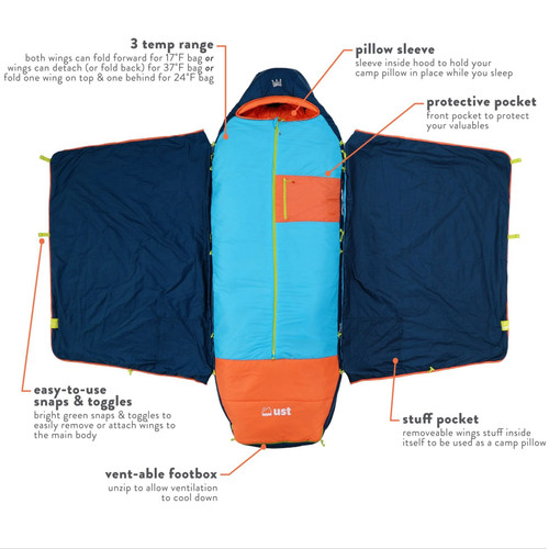 UST Monarch Sleeping Bag - Regular Length - Multiple Temperature Ranges, Detachable Wings UST Monarch Sleeping Bag - Regular Length - Multiple Temperature Ranges, Detachable Wings