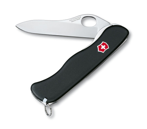 Victorinox Swiss Army Sentinel One Hand -  Black - One Hand Opening Non-Serrated Blade, Tweezers and Toothpick