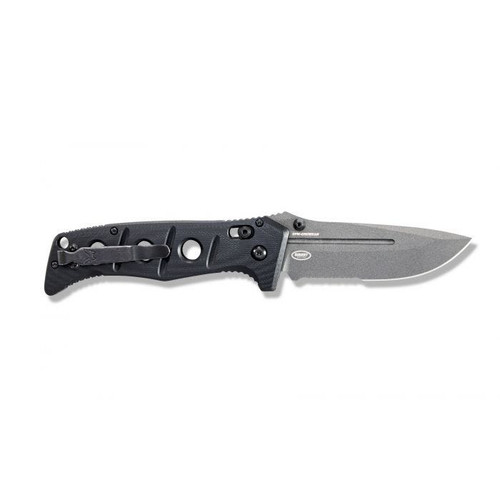 Benchmade 275SGY-1 Shane Sibert Adamas Folding Knife - 3.78" CruWear Tungsten Gray Combo Blade, Black G10 Handles, Ballistic Nylon Sheath Benchmade 275SGY-1 Shane Sibert Adamas Folding Knife - 3.78" CruWear Tungsten Gray Combo Blade, Black G10 Handles, Ballistic Nylon Sheath