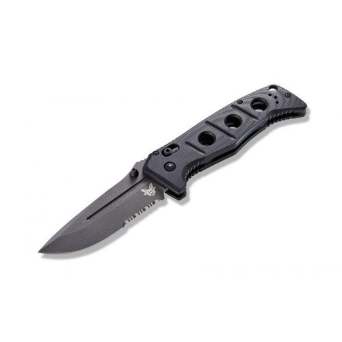 Benchmade 275SGY-1 Shane Sibert Adamas Folding Knife - 3.78" CruWear Tungsten Gray Combo Blade, Black G10 Handles, Ballistic Nylon Sheath Benchmade 275SGY-1 Shane Sibert Adamas Folding Knife - 3.78" CruWear Tungsten Gray Combo Blade, Black G10 Handles, Ballistic Nylon Sheath