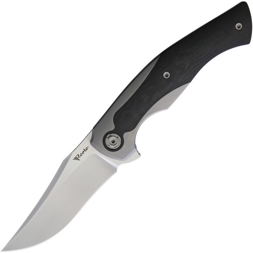 Reate Knives Coyote Flipper Knife - 3.25" M390 Two-Tone Blade, Titanium Handles with Wave Carbon Fiber Inlays