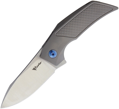 Reate Knives T2500 Flipper Knife - 2.375" M390 Satin Blade, Bead Blasted Machined Titanium Handles