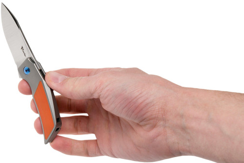 Reate Knives T2500 Flipper Knife - 2.375" M390 Satin Blade, Titanium Handles with Orange G10 Inlay