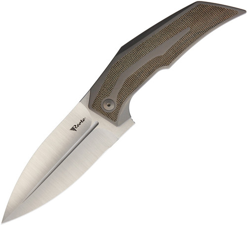 Reate Knives T4000 Flipper Knife - 4" M390 Satin Blade, Titanium Handles with Green Linen Micarta Inlay