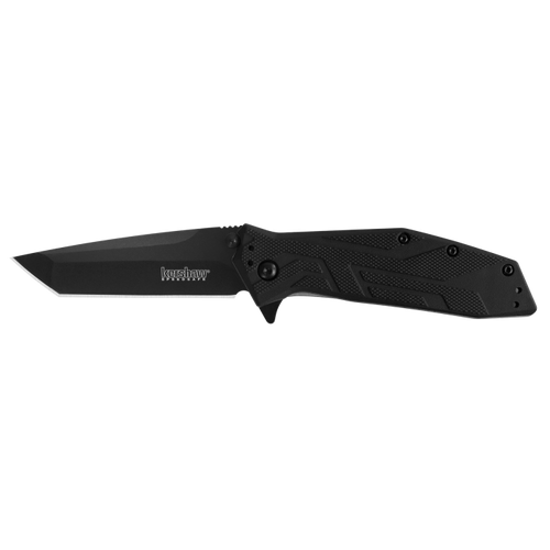 Kershaw 1990 Brawler Assisted Flipper 3.25" Black Plain Tanto Blade, Black GFN Handles