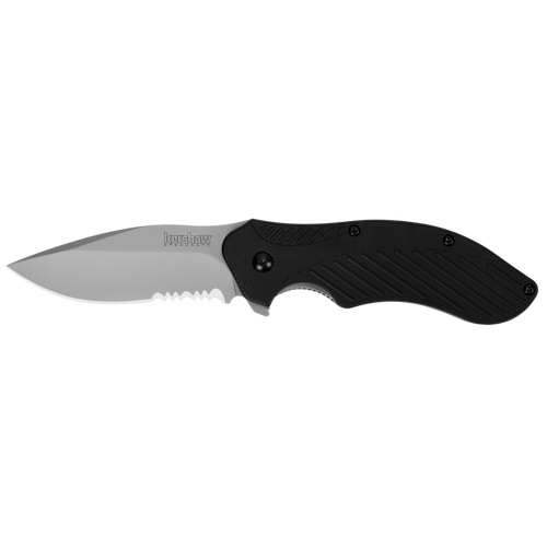 Kershaw 1605ST Clash Assisted Flipper Knife - 3" 8Cr13MoV Satin Partially Serrated Blade, Black FRN Handles