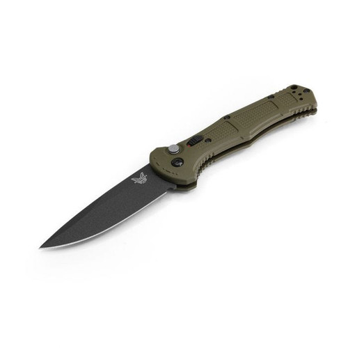Benchmade 9070BK-1 Claymore AUTO Folding Knife 3.6" CPM-D2 Cobalt Black Plain Blade, Ranger Green Grivory Handles Benchmade 9070BK-1 Claymore AUTO Folding Knife 3.6" CPM-D2 Cobalt Black Plain Blade, Ranger Green Grivory Handles