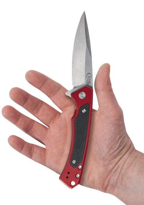 Case Marilla Flipper Knife  - 3.4" CPM-S35VN Stonewashed Drop Point Blade, Red Anodized Aluminum Handles w/ Black G10 Inlays Case Marilla Flipper Knife  - 3.4" CPM-S35VN Stonewashed Drop Point Blade, Red Anodized Aluminum Handles w/ Black G10 Inlays