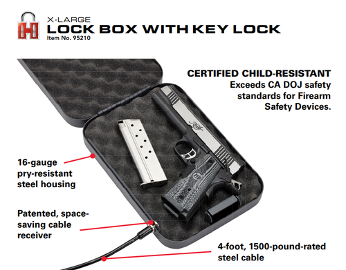 Hornady X-Large Lock Box - Black Finish, With Lock, Key, & Cable Hornady X-Large Lock Box - Black Finish, With Lock, Key, & Cable