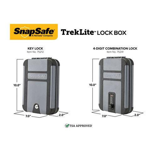 SnapSafe TrekLite Lock Box - X-Large, 10" x 7" x 2", Black and Gray Finish, TSA Combination Lock, Cable Included SnapSafe TrekLite Lock Box - X-Large, 10" x 7" x 2", Black and Gray Finish, TSA Combination Lock, Cable Included