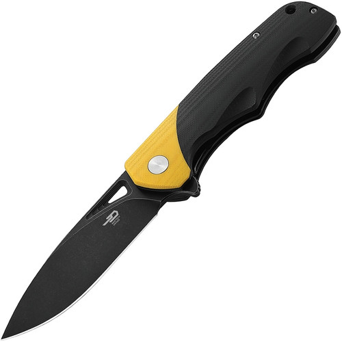 Bestech Knives Airstream Flipper Knife - 4" D2 Blackwash Blade, Yellow and Black G10 Handles