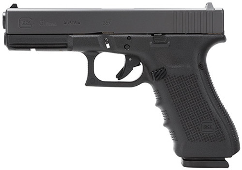 Glock PG3150203 G31 Gen4 357 Sig 4.49" 15+1 Overall Black Finish with Steel Slide, Finger Grooved Rough Texture Interchangeable Backstrap Grip & Fixed Sights Glock PG3150203 G31 Gen4 357 Sig 4.49" 15+1 Overall Black Finish with Steel Slide, Finger Grooved Rough Texture Interchangeable Backstrap Grip & Fixed Sights