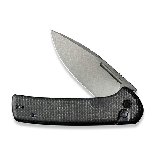 CIVIVI Conspirator Button Lock Flipper Knife - 3.48" Nitro-V Stonewashed Drop Point Blade, Black Micarta Handles CIVIVI Conspirator Button Lock Flipper Knife - 3.48" Nitro-V Stonewashed Drop Point Blade, Black Micarta Handles