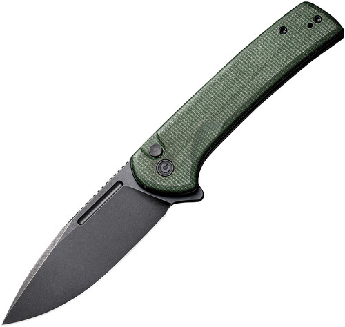 CIVIVI Conspirator Button Lock Flipper Knife - 3.48" Nitro-V Blackwash Drop Point Blade, Dark Green Micarta Handles