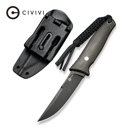 CIVIVI Knives Tamashii Fixed Blade Knife - 4.07" D2 Black Stonewashed Blade, Dark Green Micarta Handles, Kydex Sheath