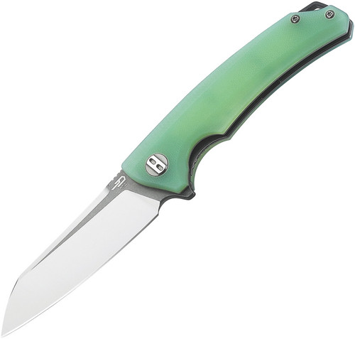 Bestech Knives Texel Flipper Knife - 3.23" D2 Two-Tone Satin/Gray Sheepsfoot Blade, Jade G10 Handles w/ Gray Backspacer