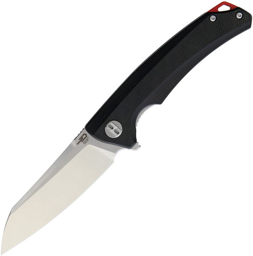 Bestech Knives Texel Flipper Knife - 3.23" D2 Satin Sheepsfoot Blade, Black G10 Handles w/ Red Backspacer