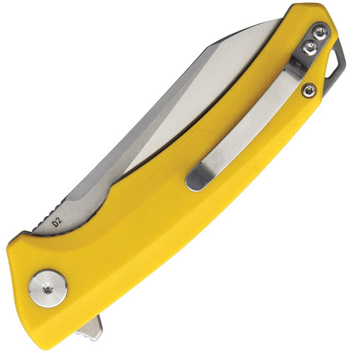 Bestech Knives Texel Flipper Knife - 3.23" D2 Satin Sheepsfoot Blade, Yellow G10 Handles w/ Gray Backspacer Bestech Knives Texel Flipper Knife - 3.23" D2 Satin Sheepsfoot Blade, Yellow G10 Handles w/ Gray Backspacer