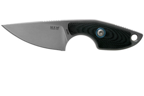MKM Knives Mikro 1 Fixed Blade Neck Knife - 1.97" M390 Stonewashed Drop Point Blade, Black G10 Handles, Leather Sheath MKM Knives Mikro 1 Fixed Blade Neck Knife - 1.97" M390 Stonewashed Drop Point Blade, Black G10 Handles, Leather Sheath