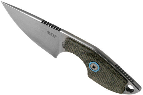 MKM Knives Mikro 1 Fixed Blade Neck Knife - 1.97" M390 Stonewashed Drop Point Blade, Green Canvas Micarta Handles, Leather Sheath MKM Knives Mikro 1 Fixed Blade Neck Knife - 1.97" M390 Stonewashed Drop Point Blade, Green Canvas Micarta Handles, Leather Sheath