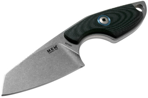 MKM Knives Mikro 2 Fixed Blade Neck Knife - 1.97" M390 Stonewashed Sheepsfoot Blade, Black G10 Handles, Leather Sheath MKM Knives Mikro 2 Fixed Blade Neck Knife - 1.97" M390 Stonewashed Sheepsfoot Blade, Black G10 Handles, Leather Sheath