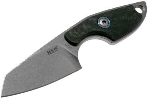 MKM Knives Mikro 2 Fixed Blade Neck Knife - 1.97" M390 Stonewashed Sheepsfoot Blade, Carbon Fibers Handles, Leather Sheath MKM Knives Mikro 2 Fixed Blade Neck Knife - 1.97" M390 Stonewashed Sheepsfoot Blade, Carbon Fibers Handles, Leather Sheath