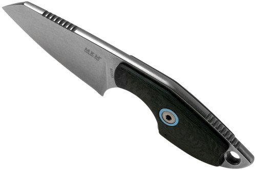 MKM Knives Mikro 2 Fixed Blade Neck Knife - 1.97" M390 Stonewashed Sheepsfoot Blade, Carbon Fibers Handles, Leather Sheath MKM Knives Mikro 2 Fixed Blade Neck Knife - 1.97" M390 Stonewashed Sheepsfoot Blade, Carbon Fibers Handles, Leather Sheath