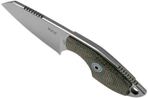 MKM Knives Mikro 2 Fixed Blade Neck Knife - 1.97" M390 Stonewashed Sheepsfoot Blade, Green Natural Micarta Handles, Leather Sheath MKM Knives Mikro 2 Fixed Blade Neck Knife - 1.97" M390 Stonewashed Sheepsfoot Blade, Green Natural Micarta Handles, Leather Sheath