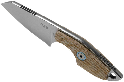 MKM Knives Mikro 2 Fixed Blade Neck Knife - 1.97" M390 Stonewashed Sheepsfoot Blade, Natural Micarta Handles, Leather Sheath MKM Knives Mikro 2 Fixed Blade Neck Knife - 1.97" M390 Stonewashed Sheepsfoot Blade, Natural Micarta Handles, Leather Sheath