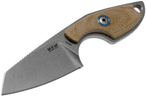 MKM Knives Mikro 2 Fixed Blade Neck Knife - 1.97" M390 Stonewashed Sheepsfoot Blade, Natural Micarta Handles, Leather Sheath MKM Knives Mikro 2 Fixed Blade Neck Knife - 1.97" M390 Stonewashed Sheepsfoot Blade, Natural Micarta Handles, Leather Sheath