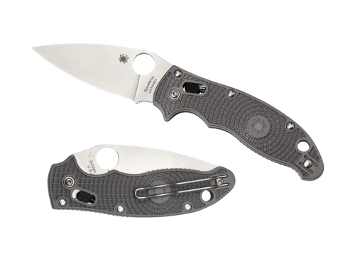 Spyderco Manix 2 Lightweight Maxamet Folding Knife - 3.37" Maxamet Satin Plain Blade, Gray FRCP Handles