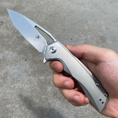 Kansept Knives Kryo Flipper Knife 3.58" - S35VN Satin Drop Point Blade, Stonewashed Titanium Handles Kansept Knives Kryo Flipper Knife 3.58" - S35VN Satin Drop Point Blade, Stonewashed Titanium Handles
