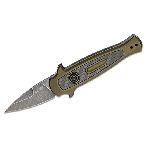 Kershaw Launch 12CA AUTO Folding Knife - 1.93" BlackWashed CPM-154 Spear Point Blade, Olive Green Anodized Aluminum Handles w/ Carbon Fiber Inlay