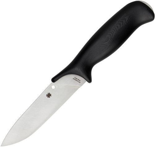 Spyderco Zoomer Fixed Blade - 5.2" CPM-20CV Satin Plain Blade, Black G10 Handles, Leather Sheath