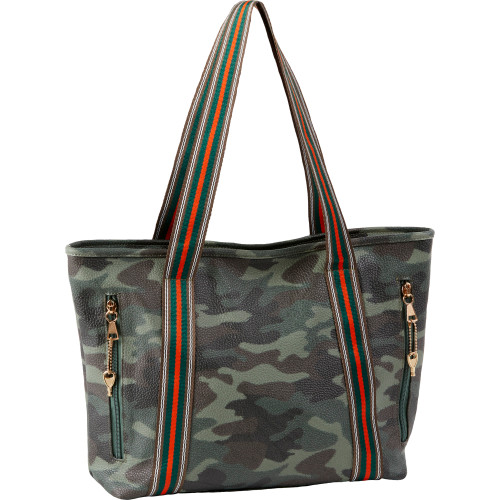 Bulldog Cases Tote Style Purse - Black/Green/Brown Camo Pattern with Stripes, Universal Fit Holster Included