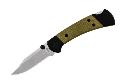 Buck 112 Ranger Sport Folding Knife - 3" S30V Plain Blade, Black Aluminum Handles with Green Micarta Inlays, Black Cerakote Pocket Clip