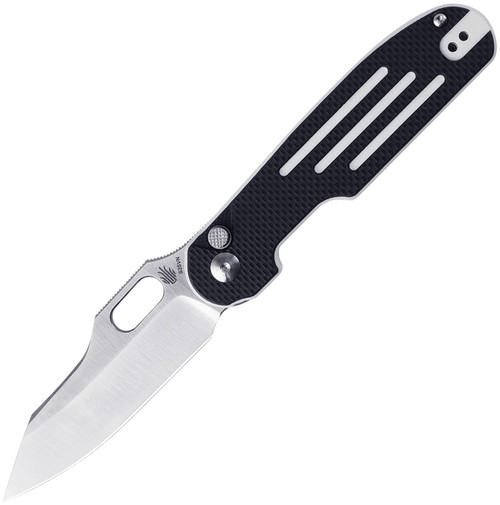 Kizer Knives Cormorant Flipper Knife - 3.23" S35VN Satin Sheepsfoot Blade, Black and White G10 Line Pattern Handles