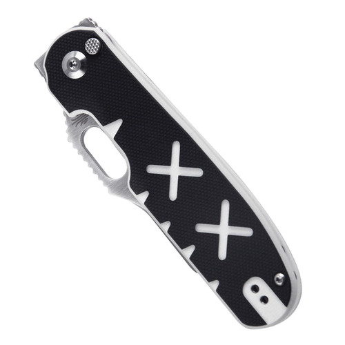 Kizer Knives Cormorant Flipper Knife - 3.23" S35VN Satin Sheepsfoot Blade, Black and White G10 X-Pattern Handles Kizer Knives Cormorant Flipper Knife - 3.23" S35VN Satin Sheepsfoot Blade, Black and White G10 X-Pattern Handles