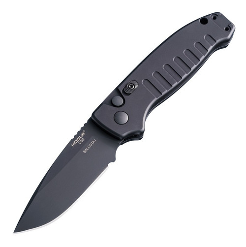 Hogue Ballista I AUTO Folding Knife - 3.5" 154CM Black Drop Point Blade, Matte Black Aluminum Handles