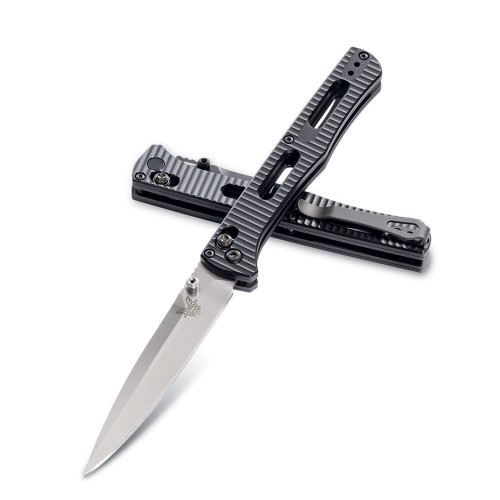 Benchmade 417 Fact Folding Knife - 3.95" S30V Satin Plain Blade, Black Aluminum Handles