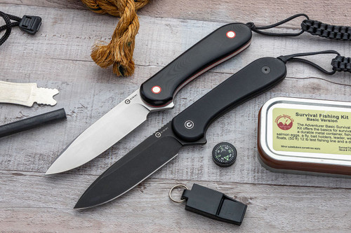 CIVIVI Elementum Fixed Blade Knife - 3.98" 10Cr15CoMoV Satin Blade, Contoured Black G10 Handles, Leather Sheath CIVIVI Elementum Fixed Blade Knife - 3.98" 10Cr15CoMoV Satin Blade, Contoured Black G10 Handles, Leather Sheath