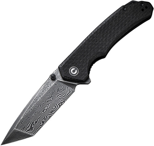 CIVIVI Knives Brazen Flipper Knife - 3.46" Damascus Tanto Blade, Coarse Black Micarta Handles CIVIVI Knives Brazen Flipper Knife - 3.46" Damascus Tanto Blade, Coarse Black Micarta Handles