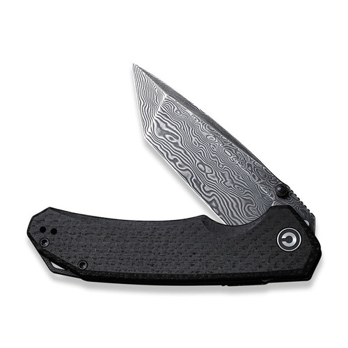 CIVIVI Knives Brazen Flipper Knife - 3.46" Damascus Tanto Blade, Coarse Black Micarta Handles CIVIVI Knives Brazen Flipper Knife - 3.46" Damascus Tanto Blade, Coarse Black Micarta Handles