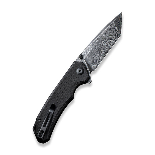 CIVIVI Knives Brazen Flipper Knife - 3.46" Damascus Tanto Blade, Coarse Black Micarta Handles CIVIVI Knives Brazen Flipper Knife - 3.46" Damascus Tanto Blade, Coarse Black Micarta Handles