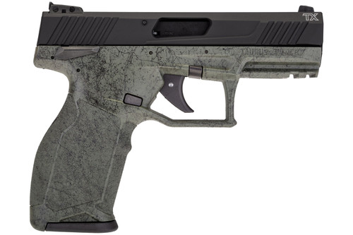 Taurus 1-TX22141SP2 TX22 22 LR Caliber with 4.10" Barrel, 16+1 Capacity, Green with Black Splatter Finish Picatinny Rail Frame, Black Anodized Aluminum Slide & Polymer Grip