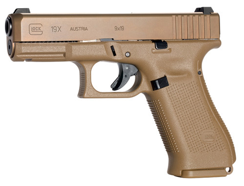 Glock PX1950701 G19X Compact Crossover 9mm Luger Caliber with 4.02" Glock Marksman Barrel, 10+1 Capacity, Bronze Nitron Finish Picatinny Rail Frame, Serrated Coyote nPVD Steel Slide, Rough Texture Interchangeable Backstraps Grip & Glock Night Sights